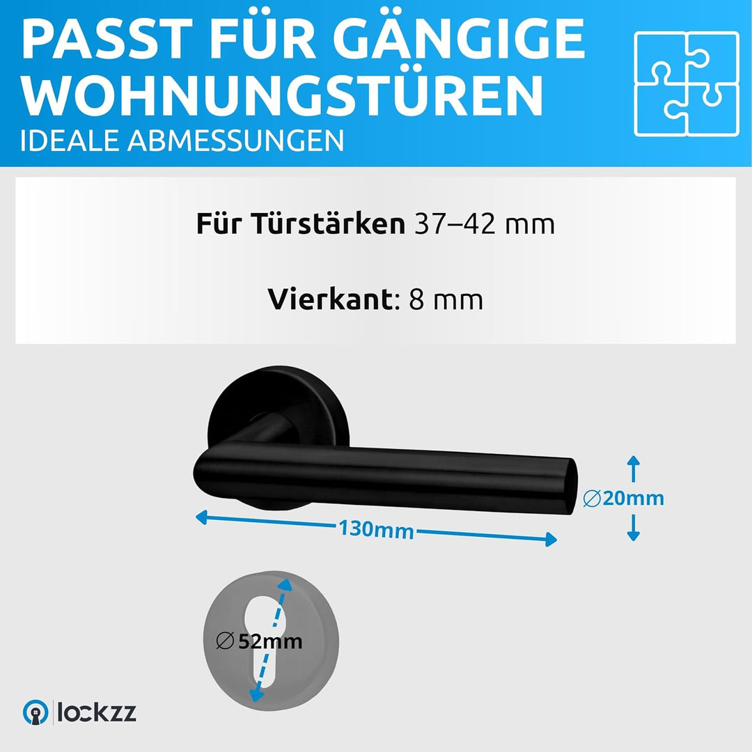 lockzz Türgriff Drückergarnitur Würzburg-II, Edelstahl schwarz matt, Türbeschlag für Wohnungseingang