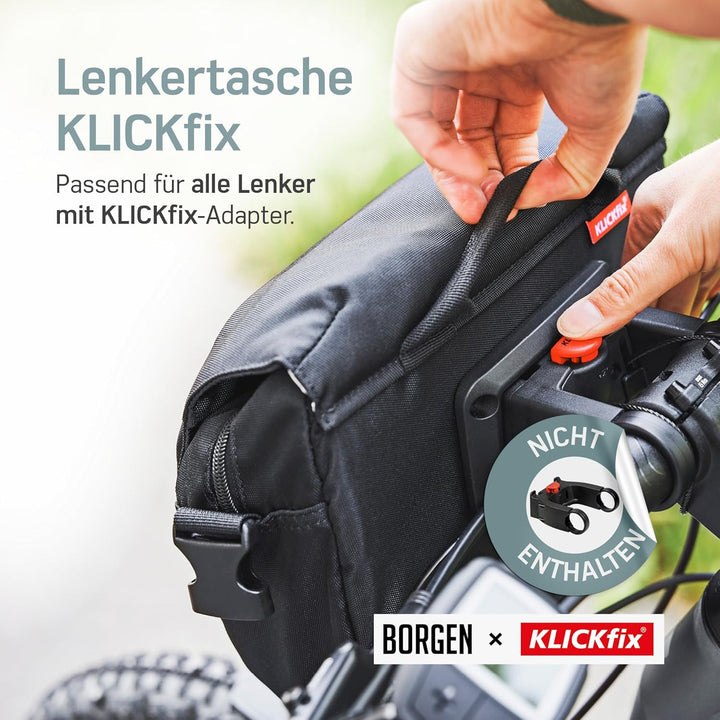 Borgen KLICKfix Lenkertasche Fahrrad - Wasserabweisende und geräumige Fahrrad Lenkertasche 5 L - Fah