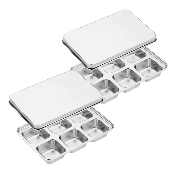 2PCS Eiswürfelform, Eiswürfelbehälter mit Deckel, 6-Fach Gross Edelstahl Eiswürfel Form Ice Cube Tra