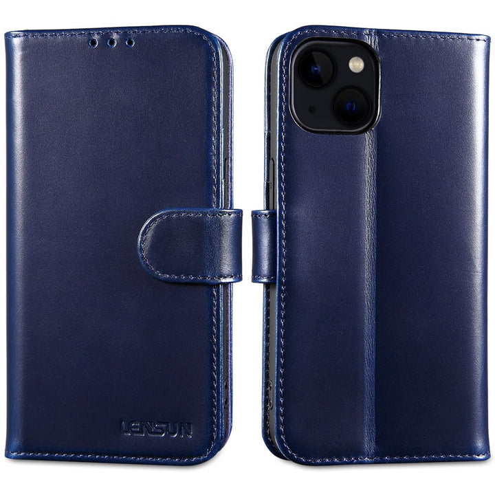 LENSUN Lederhülle für iPhone 13, Schutzhülle Echtleder Handyhülle [Wallet Fach][RFID Schutz][Echtes