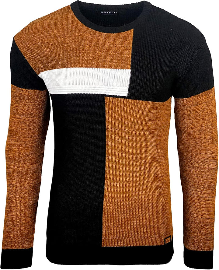 Baxboy Herren Pullover Slim Fit Rundhals Strick-Pullover Rundkragen Moderner Männer schwarzer Pulli