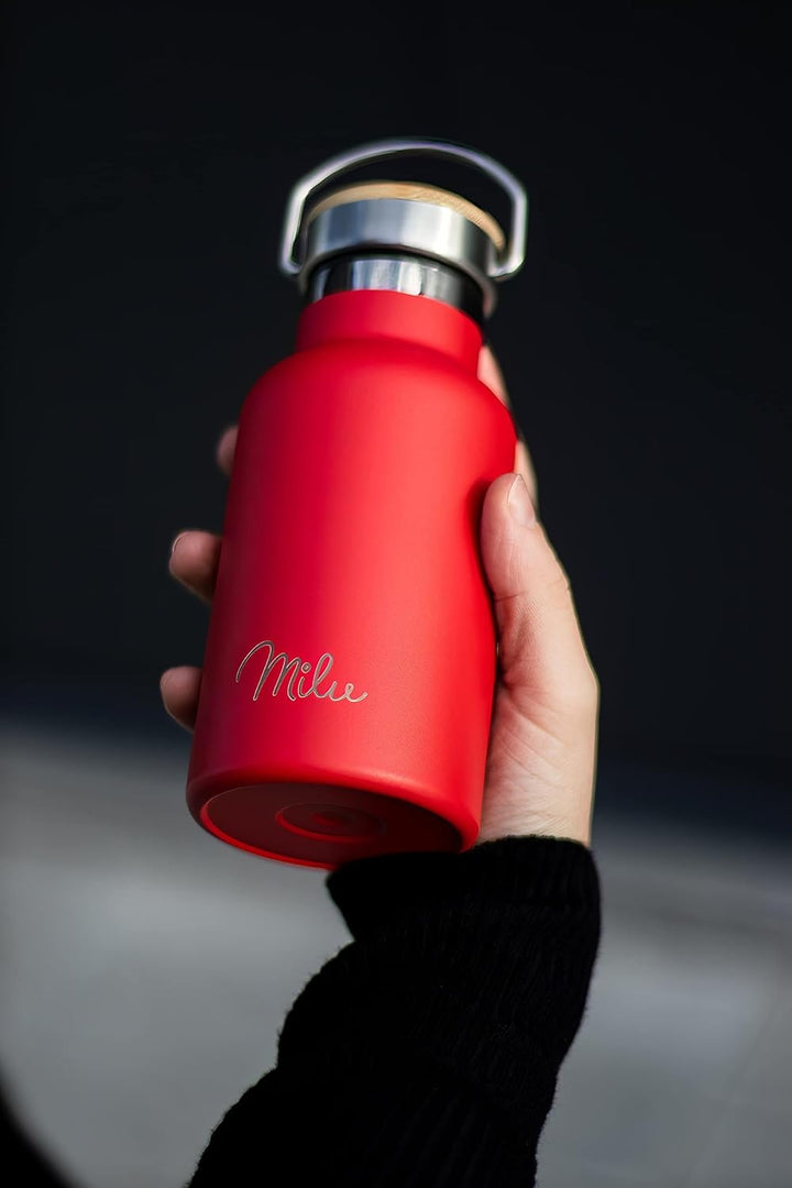 Milu Edelstahl Trinkflasche 350ml 500ml 750ml 1000ml (+3 Deckel) Thermosflasche mit Strohhalm Isolie