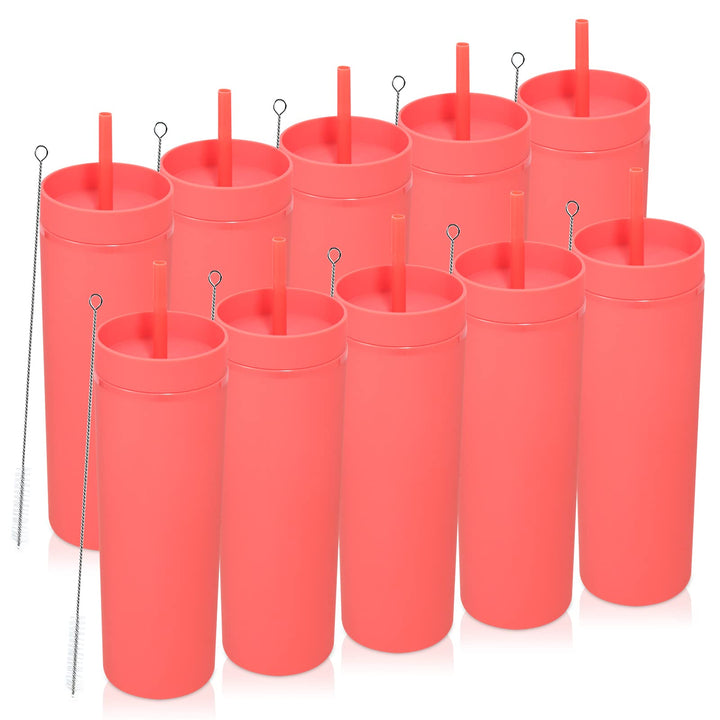 Volhoply 600ml Trinkbecher mit Deckel und Strohhalm Zehnerpack,Doppelwandiger Wiederverwendbar Reise