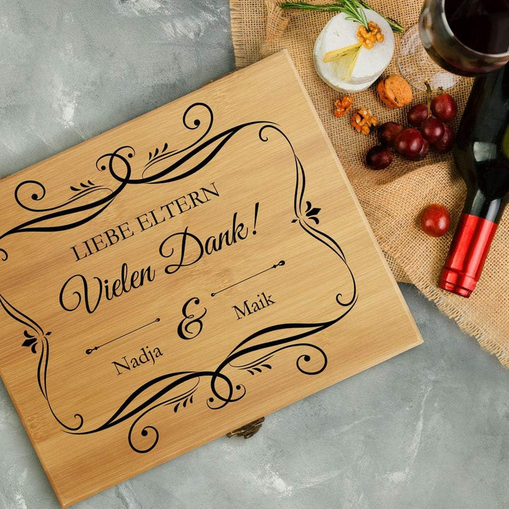 Maverton Weinöffner-Set personalisiert Weinset Sommelier Set - Geschenkbox Holzbox + 8er Weinzubehör