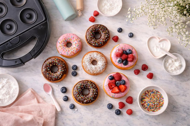 Syntrox Germany SM-1300W-Donut Maker für 6 Donuts - Mit antihaftbeschichteten Wechselplatten
