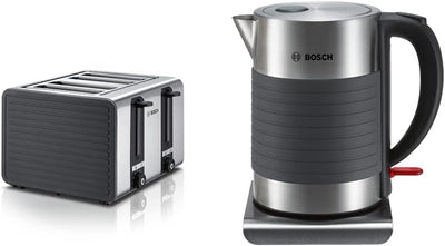 Bosch 4-Schlitz Toaster TAT7S45, mit Abschaltautomatik, 1800 W, Edelstahl / schwarz & kabelloser Was