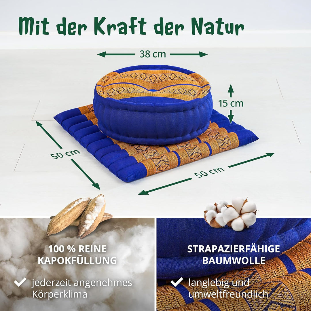 livasia Meditationsset L - Ø 38x15cm / Matte 50x50x4,5cm - Yogaset mit Kissen und Matte, Pouf, Yogam