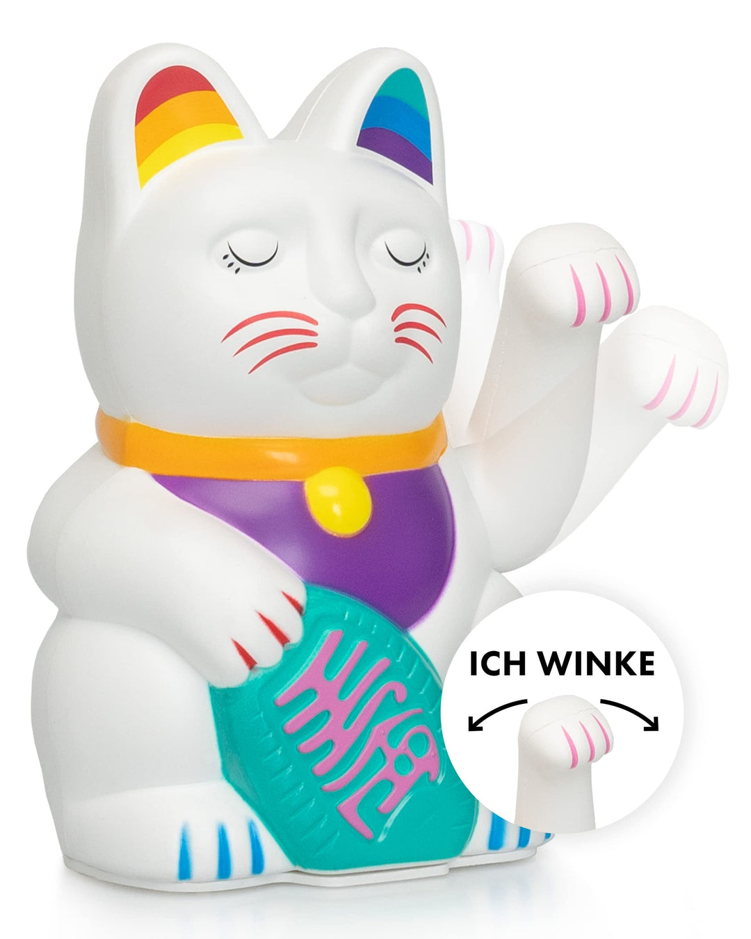 ANGRY CAT Regenbogen Winkekatze - Bunte Lucky Cat in Regenbogen Farben - süsse WinkKatze - Katze mit