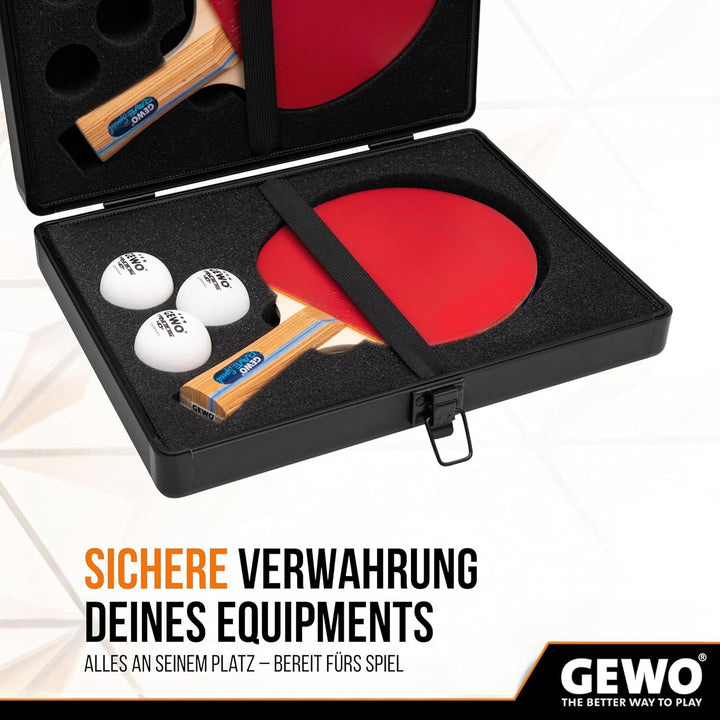 GEWO Doppel Tischtennis Schlägerkoffer aus Aluminium – Robuste Tischtennishülle für 2 Schläger & 3 B