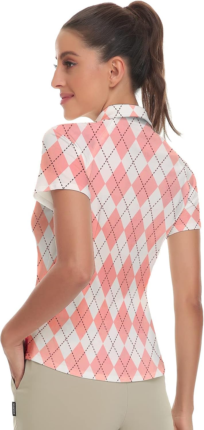 Soneven Poloshirt für Damen Kurzarm Sportshirt Damen mit 1/4 Reissverschluss Sport Tshirts Damen Sch