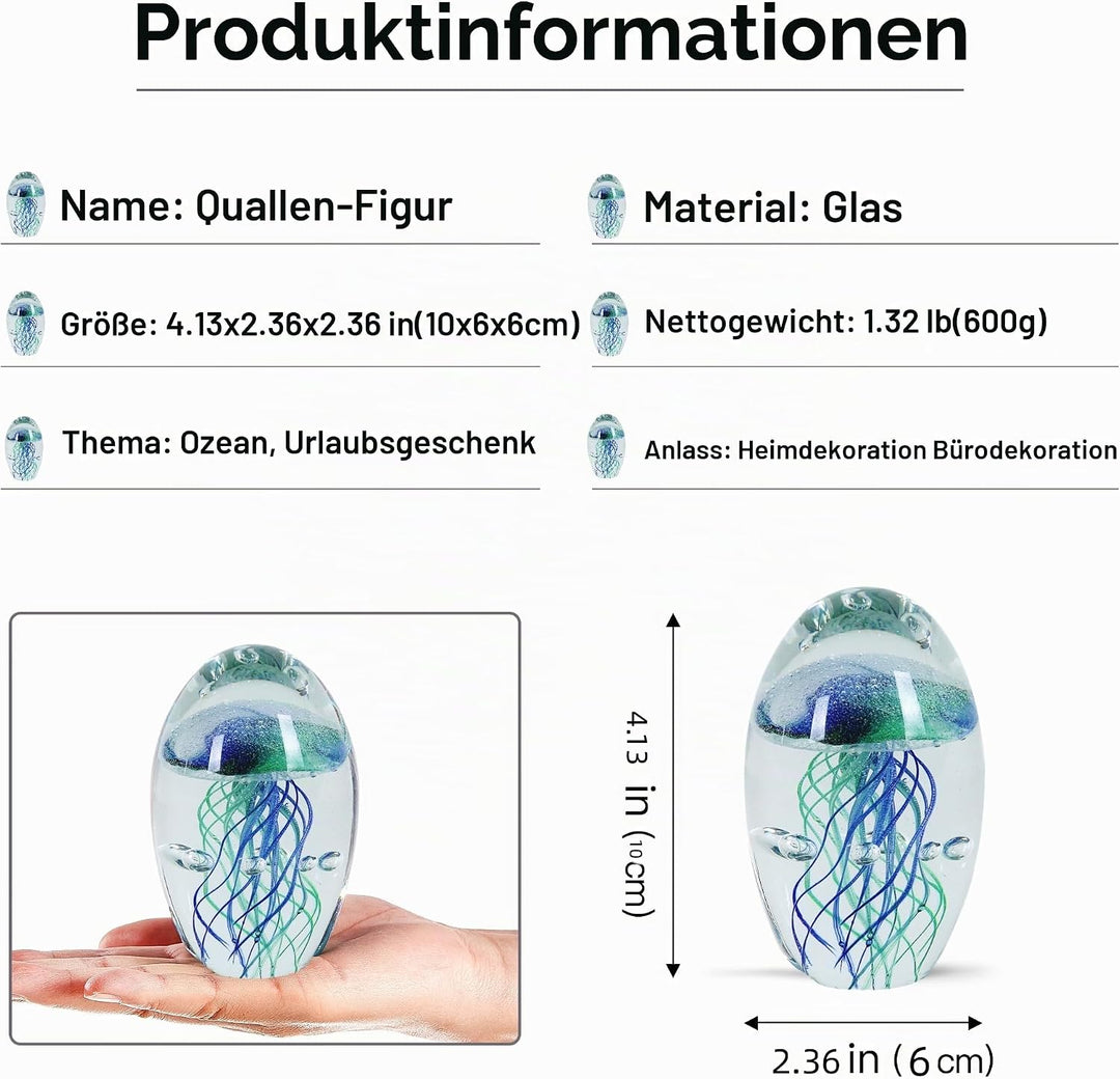 EUSTUMA Handgeblasenes Glas Quallen Figur Ornament, Meerestier Ornament für Aquarium Aquarium, Meere