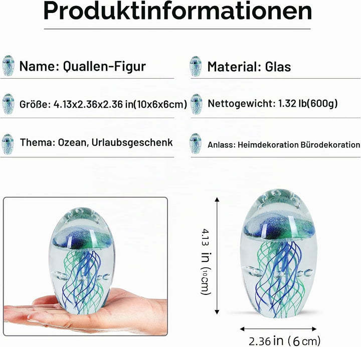 EUSTUMA Handgeblasenes Glas Quallen Figur Ornament, Meerestier Ornament für Aquarium Aquarium, Meere