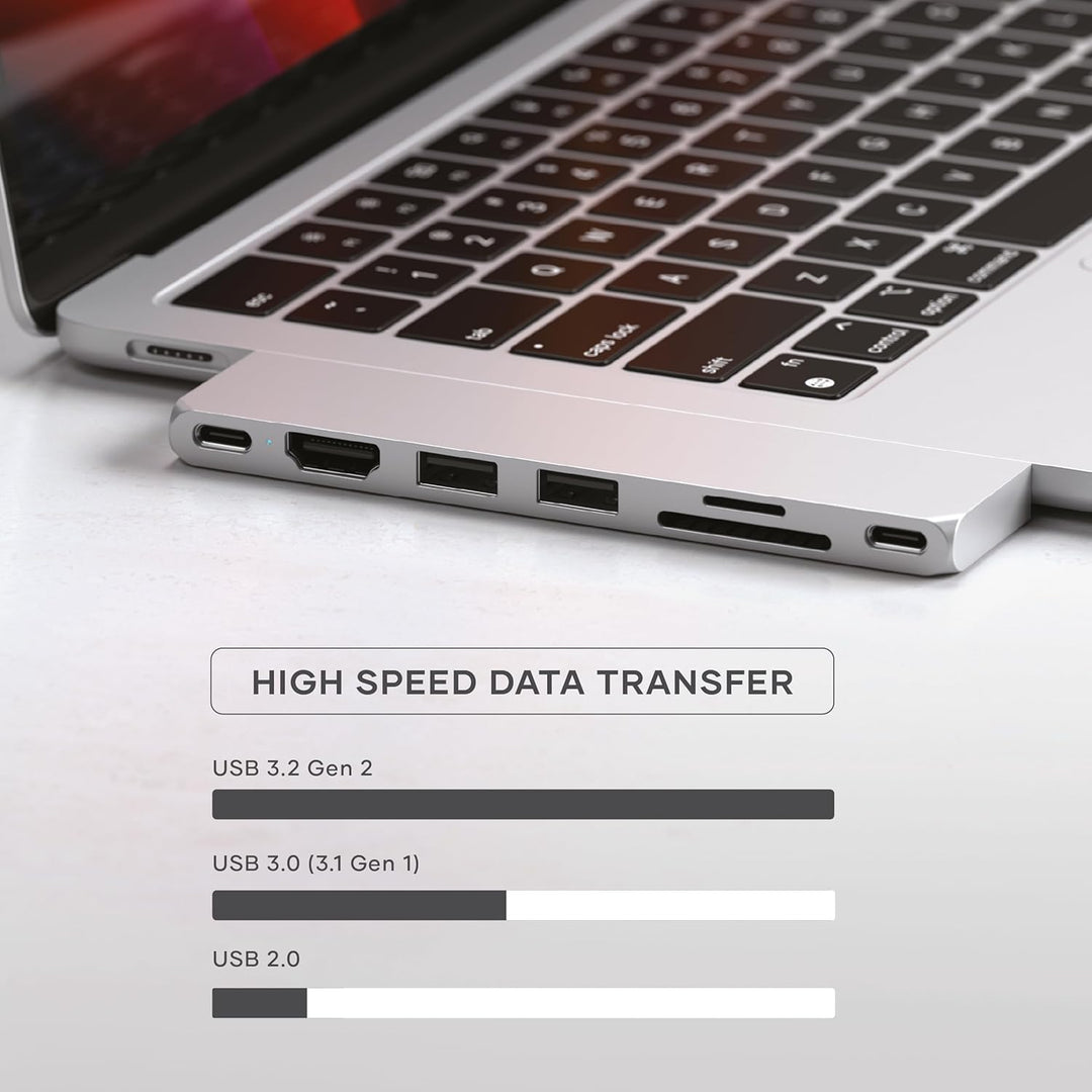 Satechi USB-C Hub Multiport Adapter Pro Slim, 7 in 1 Dongle – Für MacBook Pro/Air M2 mit USB 4 Port,