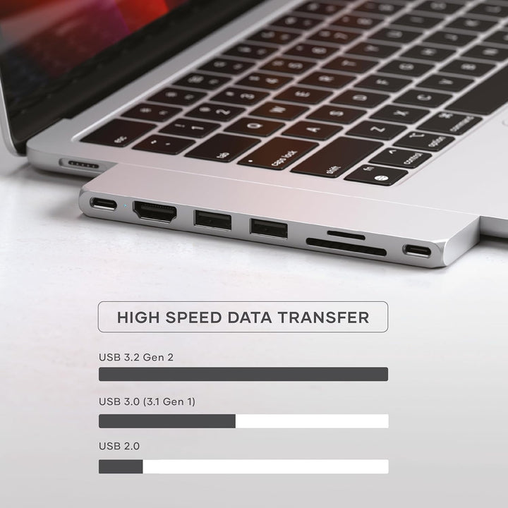 Satechi USB-C Hub Multiport Adapter Pro Slim, 7 in 1 Dongle – Für MacBook Pro/Air M2 mit USB 4 Port,