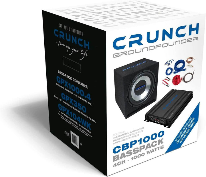 Crunch CBP1000 - Basspaket fürs Auto mit 30cm Subwoofer 4-Kanal Verstärker & Kabelkit - 300mm Subwoo