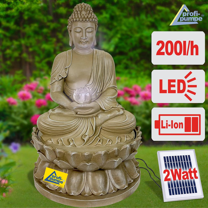 Gartenbrunnen Solarbrunnen Brunnen Buddha-Eternity Vogelbad Wasserfall, Gartendeko mit Pumpe, Wasser