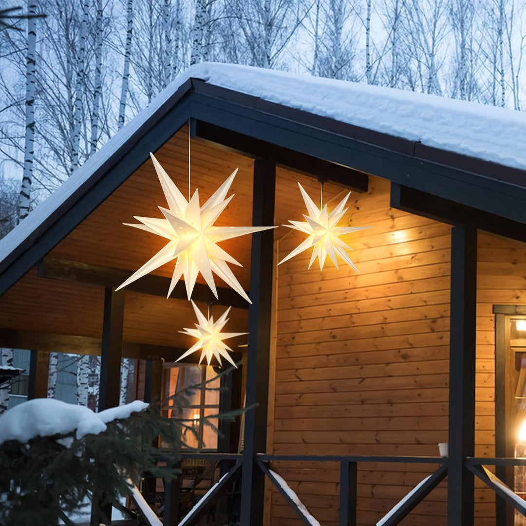 SUNBEAUTY Weihnachtsstern Beleuchtet Batterie mit Timer, 58CM Hängend Weihnachtsdeko Aussen Led Ster