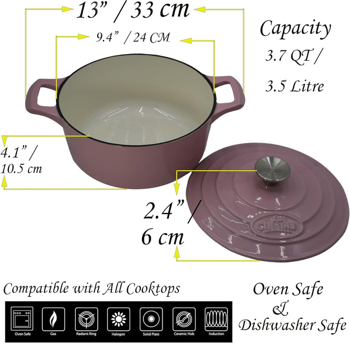 La Cuisine Schmortopf aus emailliertem Gusseisen, 26 cm 3.5 Litre Durchmesser, innen cremeweiss emai