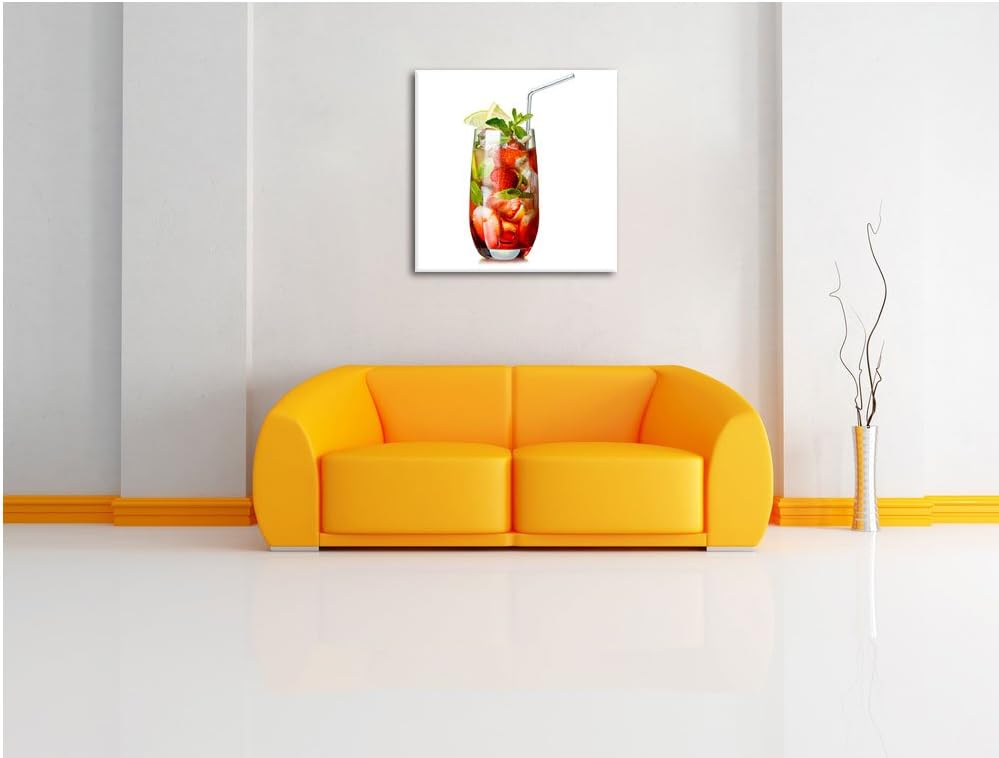 Pixxprint Leckerer Erdbeercocktail mit Zitrone und Minze, Format: 70x70 auf Leinwand, 70x70