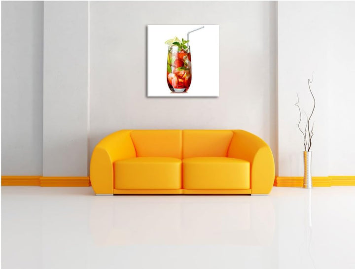 Pixxprint Leckerer Erdbeercocktail mit Zitrone und Minze, Format: 70x70 auf Leinwand, 70x70