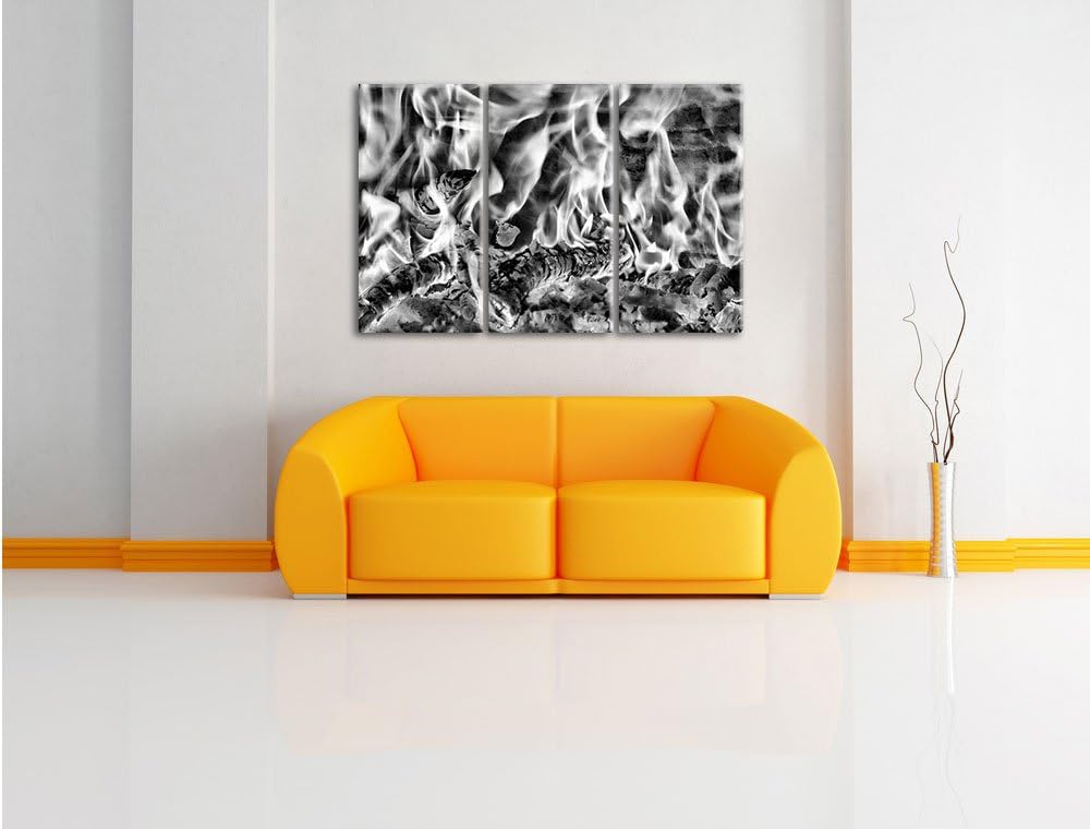 Pixxprint Gemütliches Holz im Feuer als Leinwandbild/Grösse: 3 Teilig (120x80) cm/Wandbild/Kunstdruc