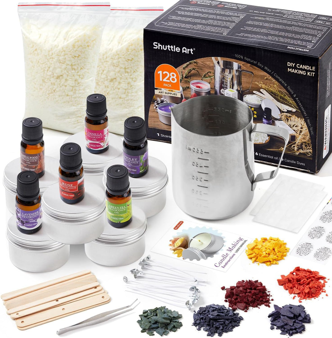 Shuttle Art DIY Kerzenherstellung Set mit 1,36kg Sojawachs, Schmelztopf, Duftöl, Dochten, Kerzendose