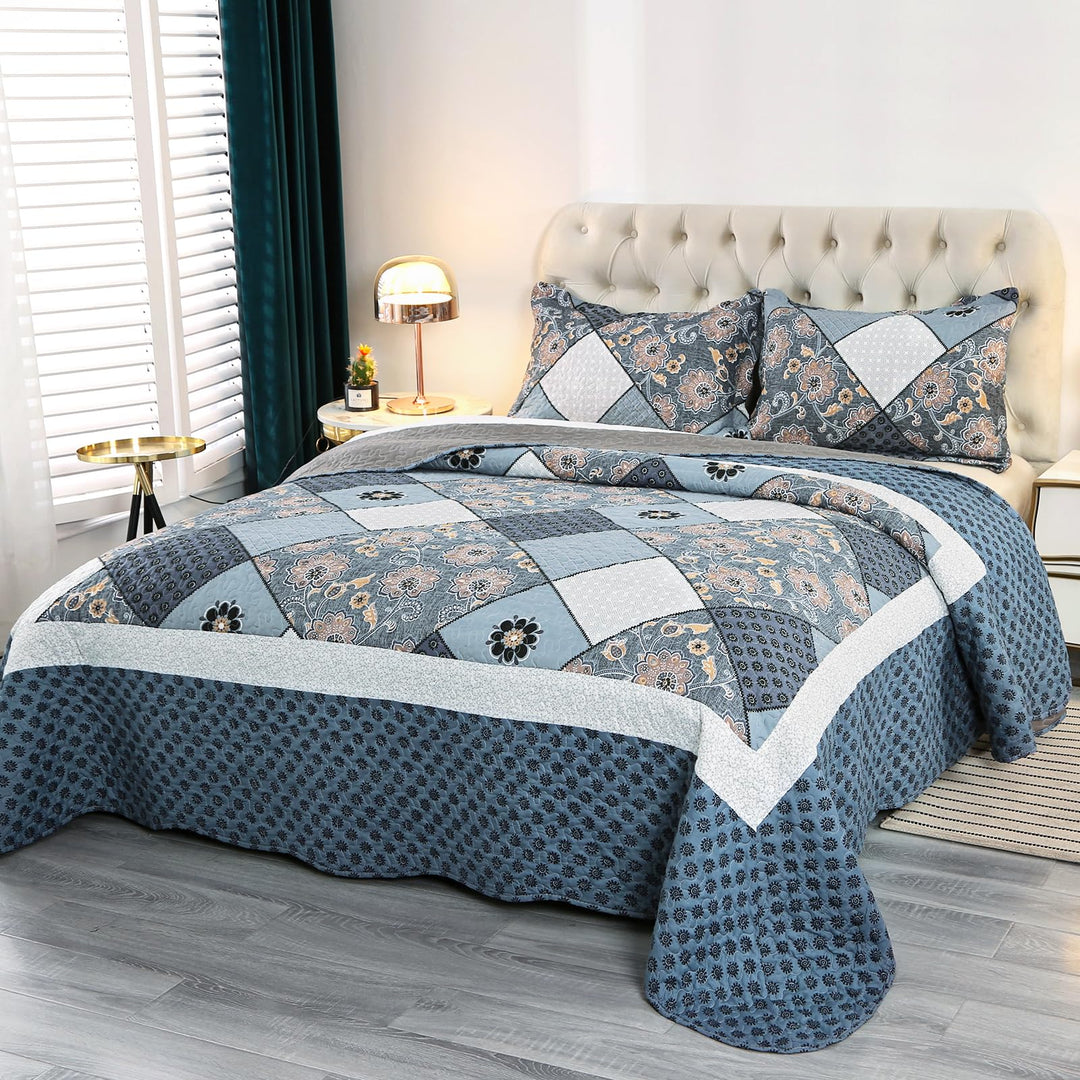 Qucover Tagesdecke 240x260cm für Bett, Patchwork Bettüberwurf aus Mikrofaser, Dünne Winter Steppdeck