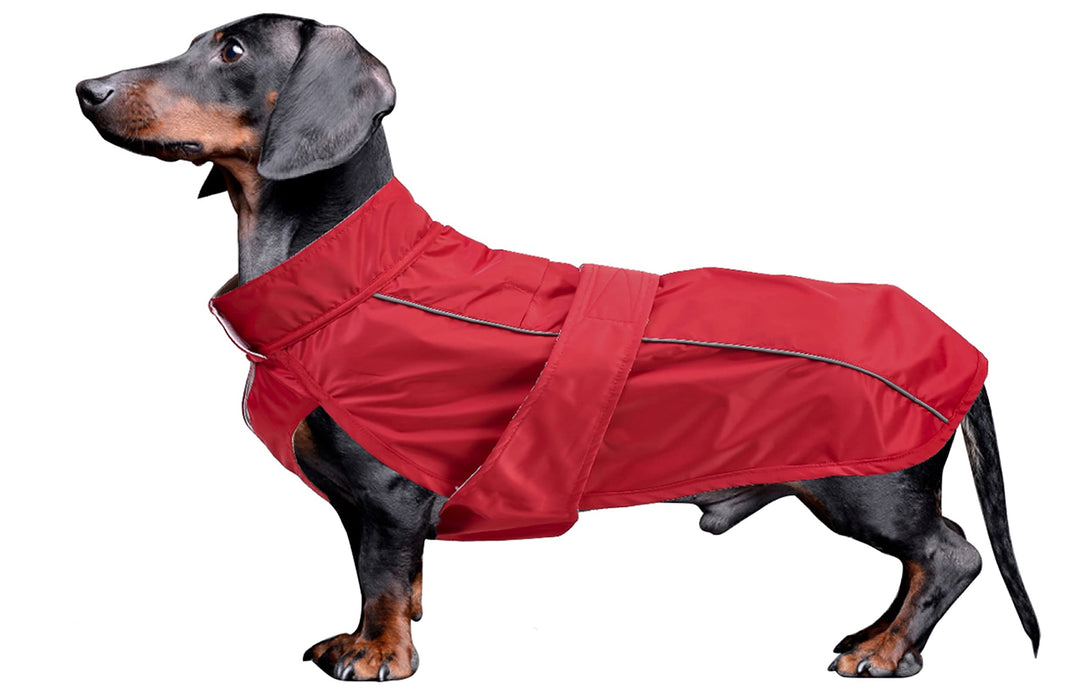 MOREZI Dachshund Regenmantel, wasserdichte Aussenschicht, Fleecefutter, reflektierende Besätze, Vers