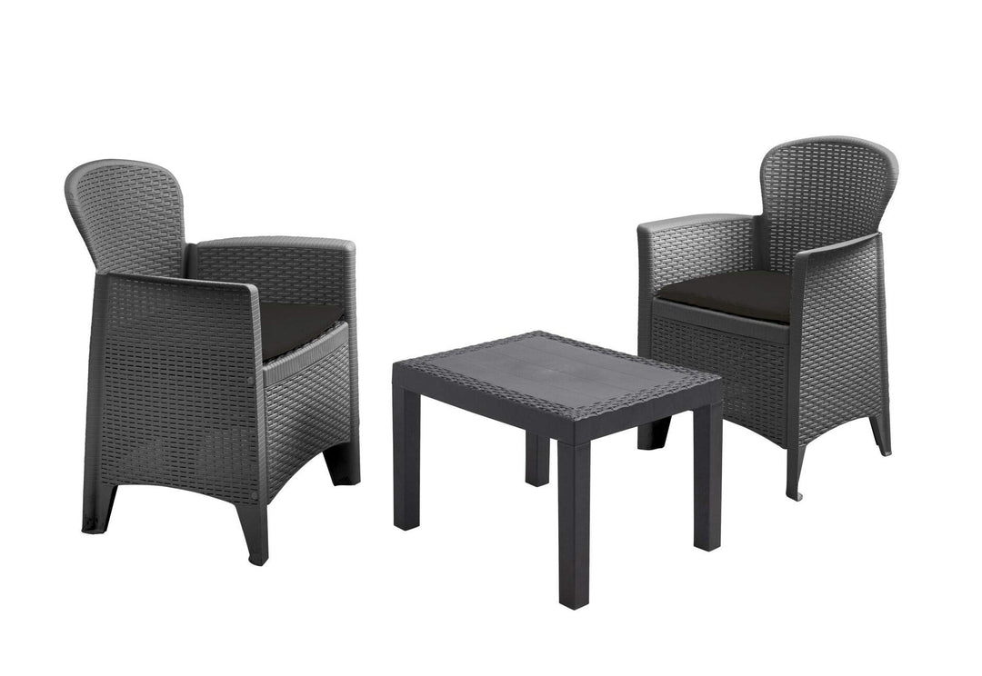 Spetebo Rattan Gartenmöbel Set anthrazit - 2 Sessel mit Polster + Gartentisch - Balkon Set Sitzgrupp