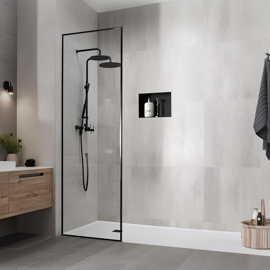 LuxeBath Wandnische aus Edelstahl, 20x30x10 cm, Schwarz, Duschnische, Randlos, Einbauregal, Flexible