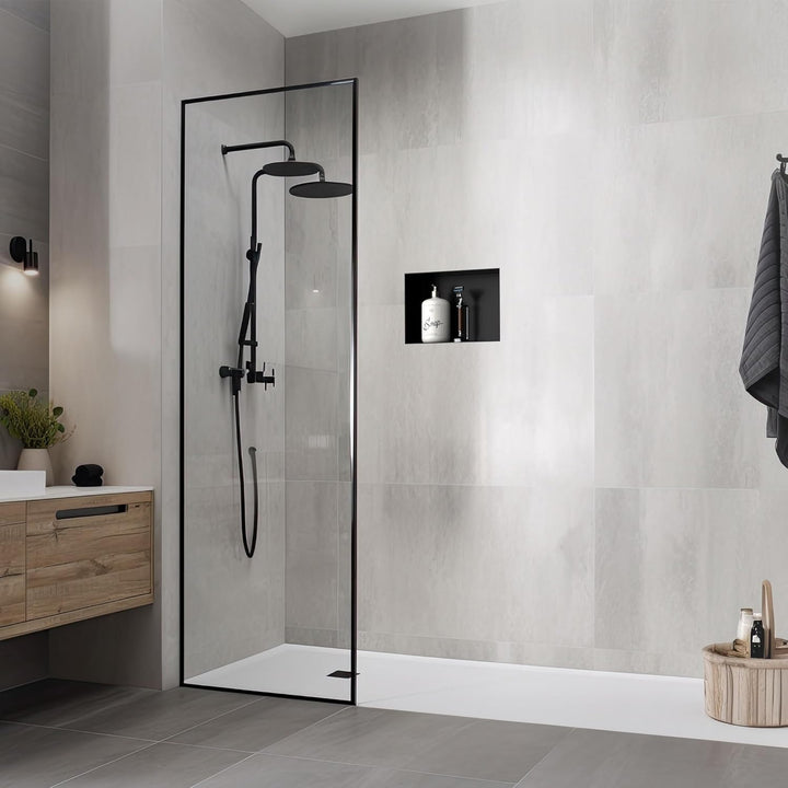 LuxeBath Wandnische aus Edelstahl, 20x30x10 cm, Schwarz, Duschnische, Randlos, Einbauregal, Flexible