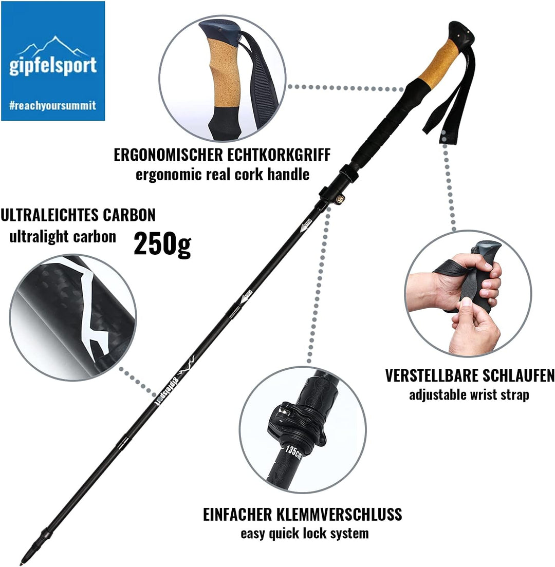 gipfelsport Faltbare Wanderstöcke I Teleskop Trekkingstöcke mit Tasche I Wanderstock, Teleskopstöcke