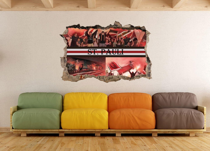 Ultras St. Pauli Collage, 3D Wandsticker Format: 92x62cm, Wanddekoration, 92x62