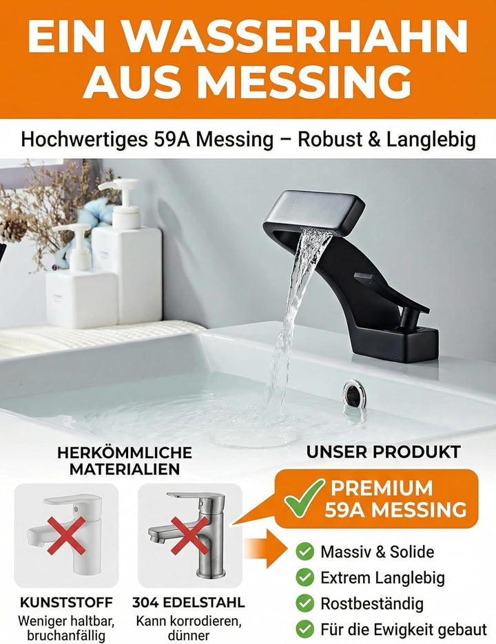Wasserhahn Bad Schwarz Matt Messing Waschtischarmatur Einhandmischer Waschbecken mit Schläuche Hochw