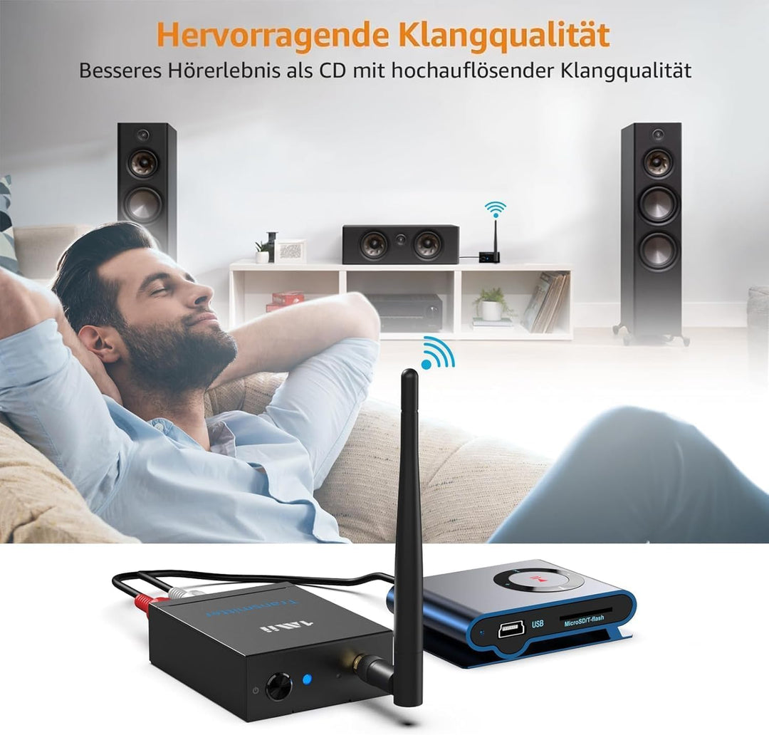 1Mii (1 TX + 1 RX) Drahtlos Audio Sender Empfänger, 2,4 GHz Funk Übertragung, Low Latency für HiFi-M