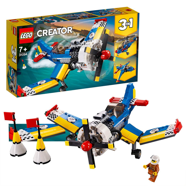 LEGO 31094 Creator Rennflugzeug, Hubschrauber oder Düsenjäger, 3-in-1 Bauset, Flugzeugsspielset mit