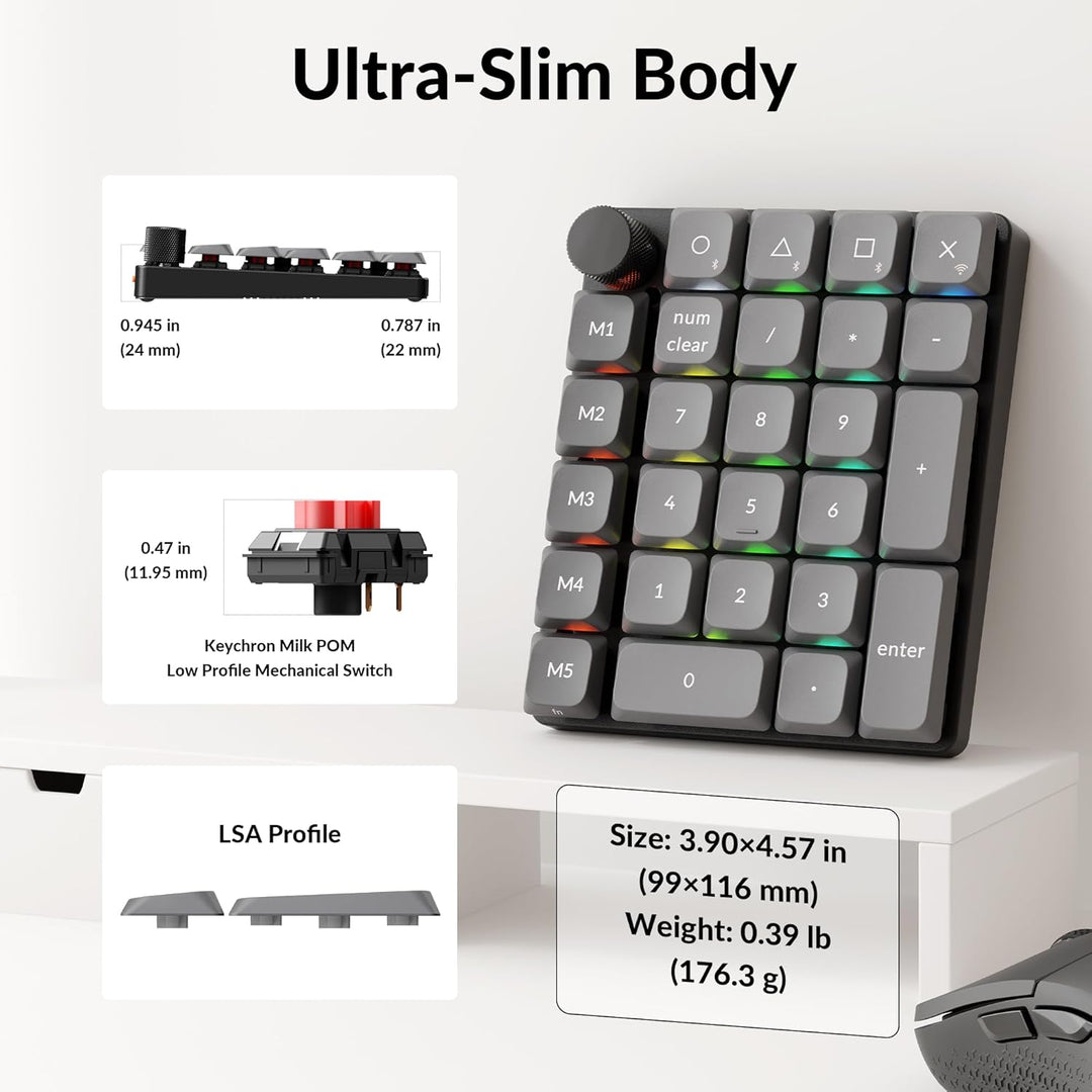 Keychron K0 Max Kabelloser Low-Profile-Nummernblock, QMK/VIA programmierbar, Hot-Swappable Red Switc