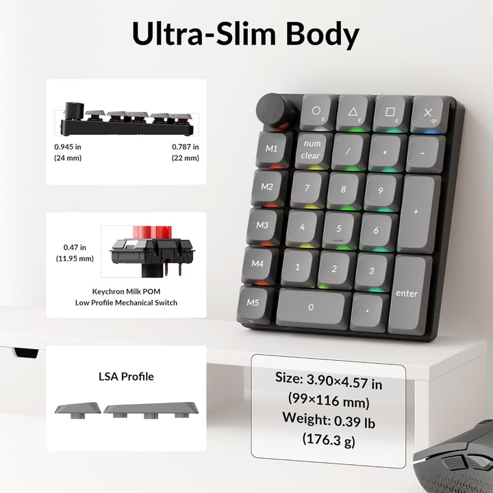Keychron K0 Max Kabelloser Low-Profile-Nummernblock, QMK/VIA programmierbar, Hot-Swappable Red Switc