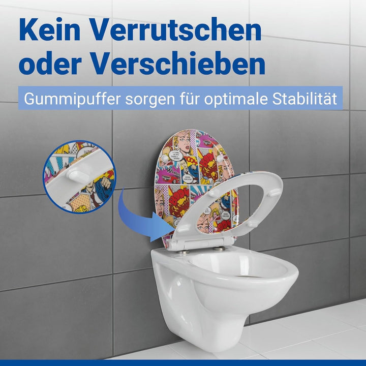 WENKO WC-Sitz Pop-Art, Toilettensitz mit Absenkautomatik, Fix-Clip Hygiene-Befestigung, WC-Deckel au