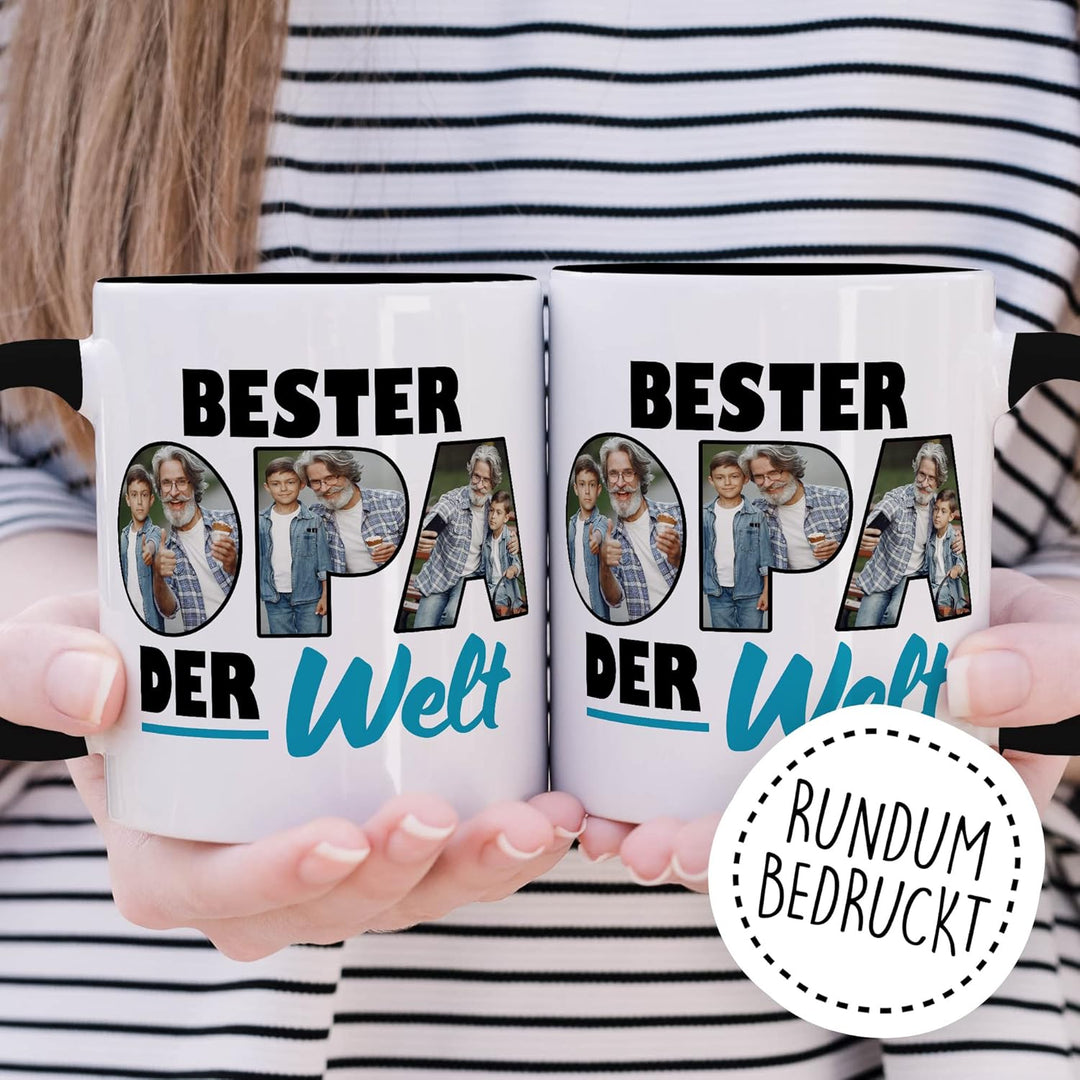 Opa Tasse personalisierbar mit Bild, Bester Opa der Welt, Geschenk personalisiert Grossvater Spruch