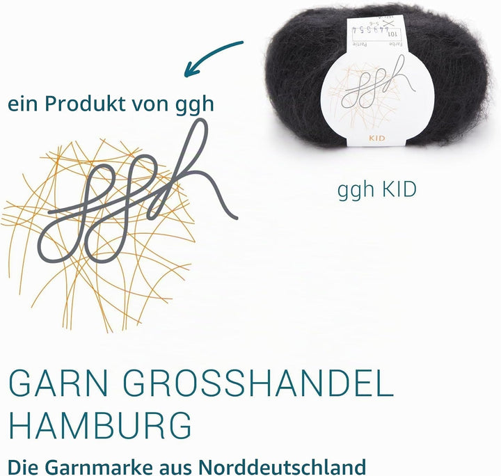 ggh Kid Box - 6 Knäuel Strickwolle aus Kid Mohair - Farbe 101 - Schwarz, 101 - Schwarz