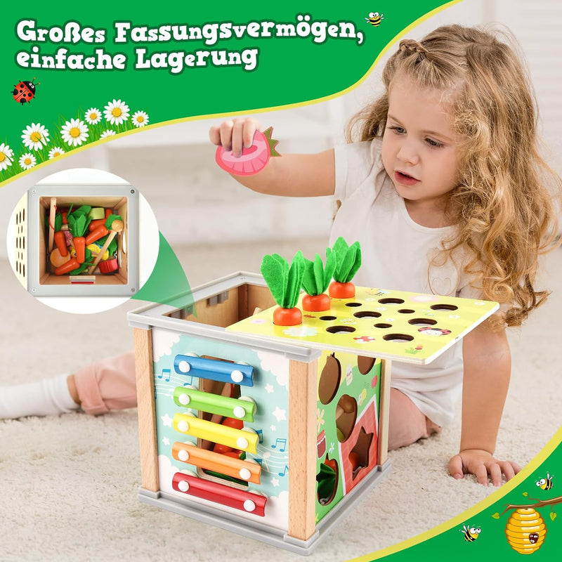 ZOOYAUE Motorikwürfel Aktivitätswürfel aus Holz 6 in 1 Montessori Spielzeug, Activity Center Baby ab