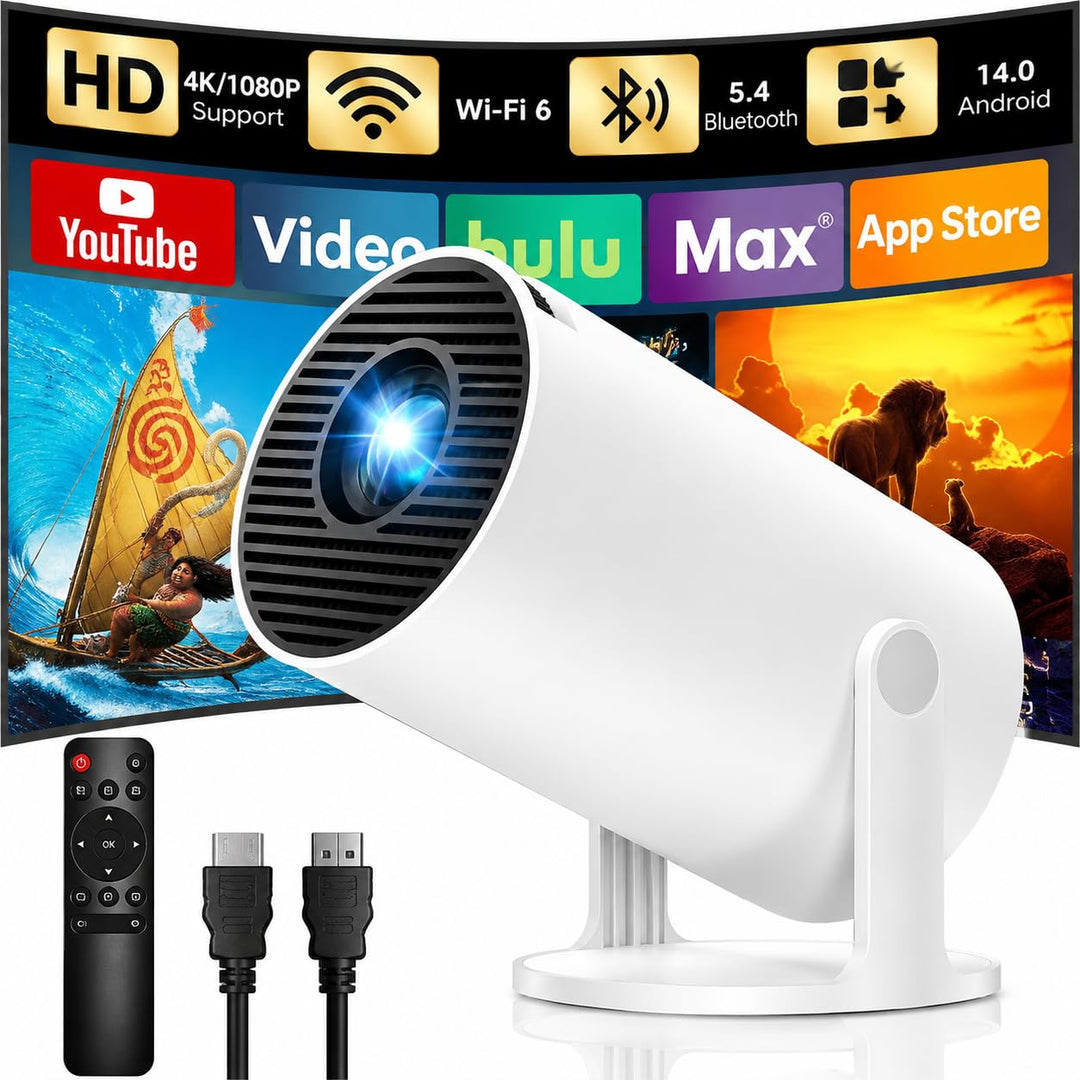 Beamer 4K, Bluetooth Projektor 1080P Natives, YOTON Y6 Mini Beamer 12000Lux mit Stativ, kompatibel m
