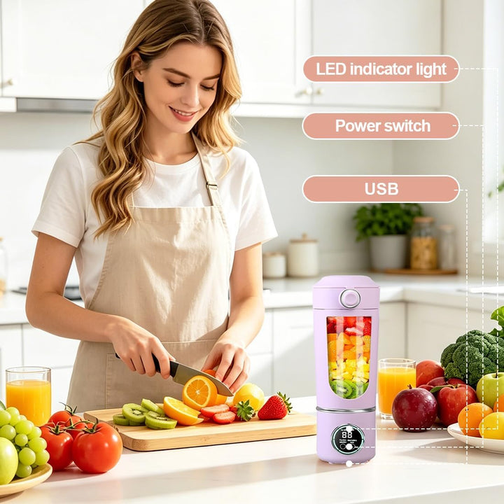 Tragbarer Mixer, Mini-Standmixer, kleiner Entsafter, Smoothie-Maker mit Silikon Strohhalm, USB Wiede