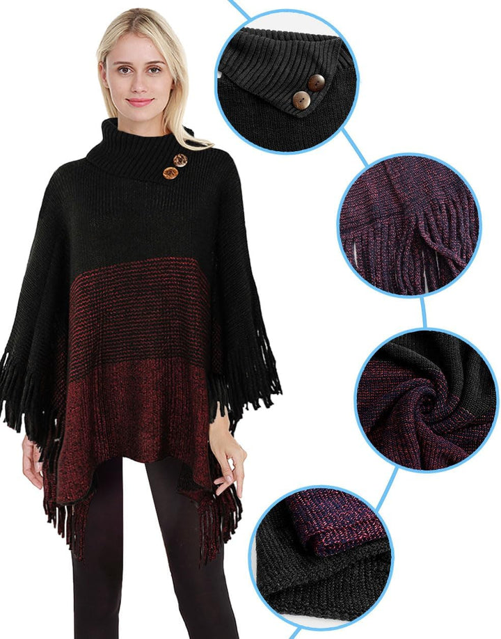 JFAN Poncho Damen Winter Strick Ponchos & Capes für Damen Elegant Warm mit Ärmel Lange Trendy Oversi