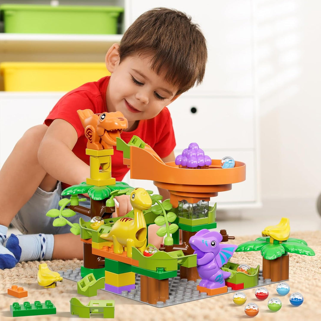 Murmelbahn Bausteine Dinosaurier Spielzeuge, Kinder STEM Spielzeug Dino Kugelbahn Set ab 3 4 5 6 Jah