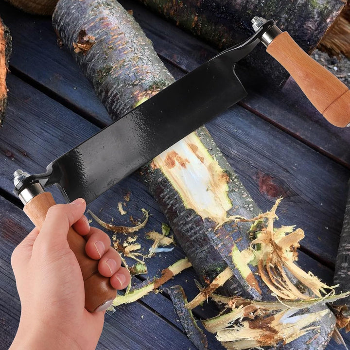 250mm Zugmesser für Holz, Gebogen, Rindenschäler mit Ergonomischen Holzgriffen und Klingenschutz, Re