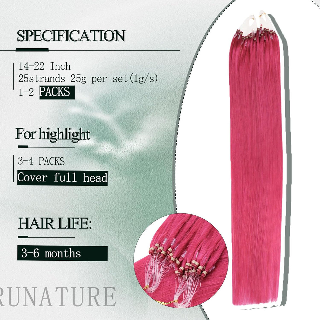RUNATURE Echthaar Extensions Microring Rosa 50cm Microring Extensions Echthaar 1g Glatt Haarverlänge