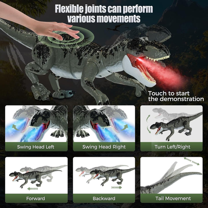 LEAPRCSTORE Ferngesteuertes Dinosaurier Spielzeug für Kinder mit Sprühen | Lichtern und Brüllen, Ele