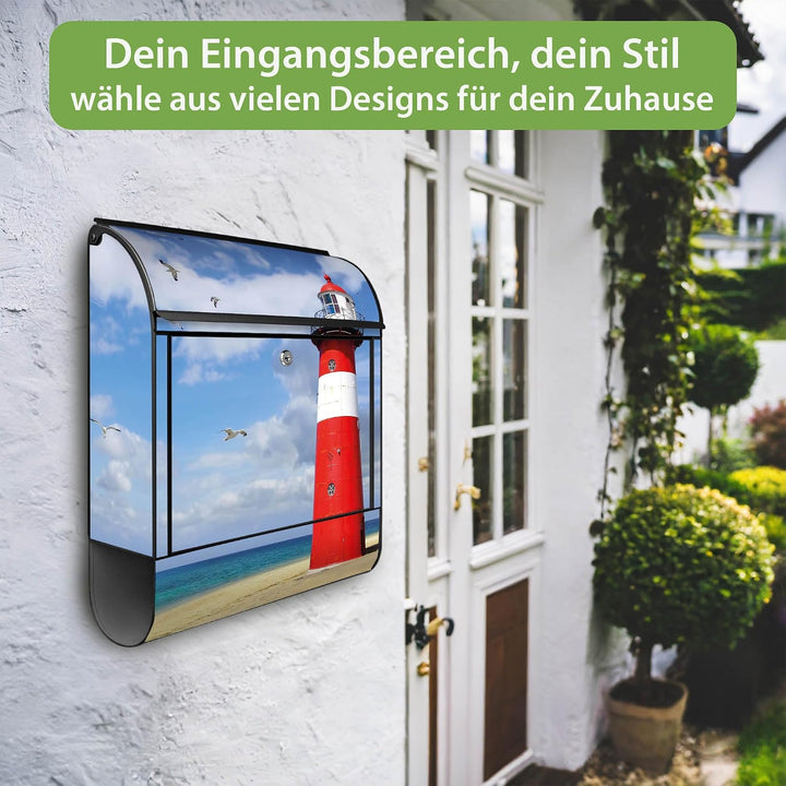 banjado® Design Briefkasten mit Motiv Leuchtturm Westkapelle 39x47x14cm &amp; 2 Schlüssel - Briefkasten